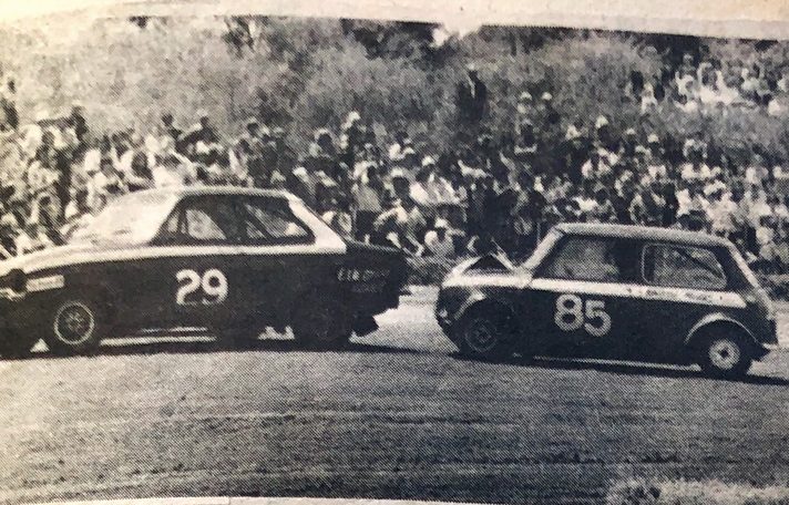 Lyn Hatton's Mini 85 on the sand, 1977
