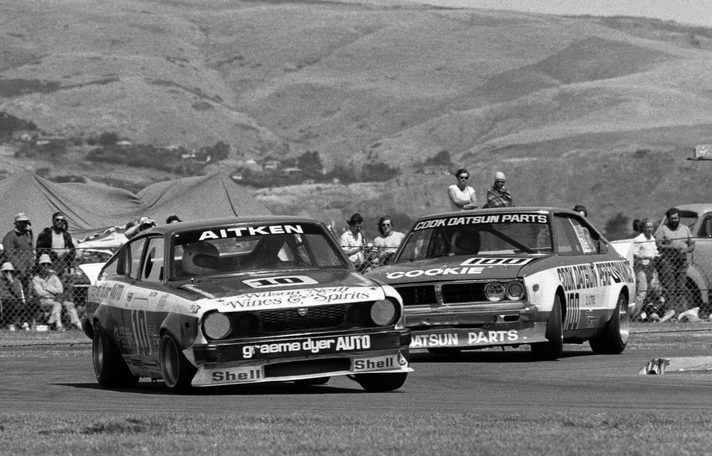 Grant Aitken's Datsun #10 and Reg Cook's Datsun #100 side by side