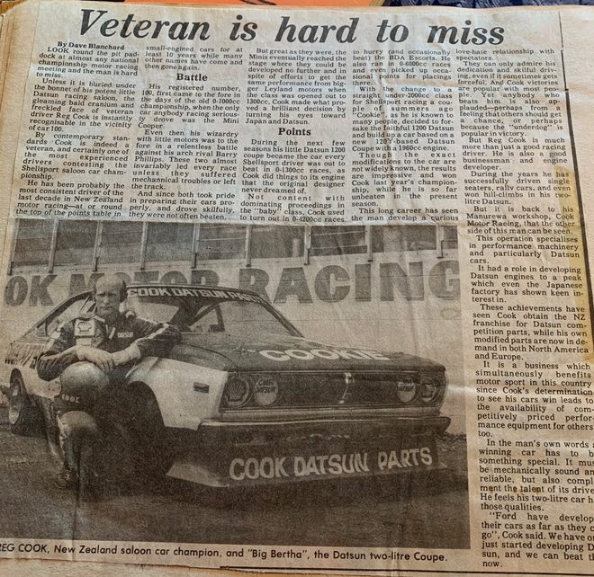 Newspaper clipping: Veteran is hard to miss, by Dave Blanchard, with a photo of Reg Cook beside Big Bertha