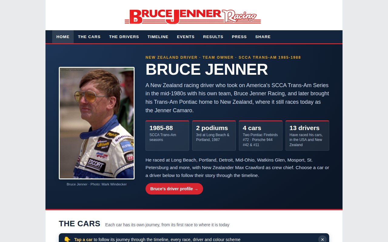 The Bruce Jenner Racing home page